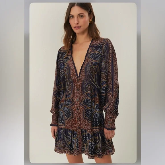 FARM Rio Multicolor Paisley Long Sleeve Dress - Picture 1 of 9